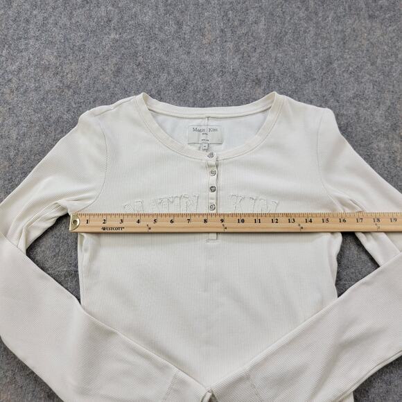 Matin Kim Applique Logo Henley Top Sweater Size M White Long Sleeve K-Pop Korea - Picture 5 of 15